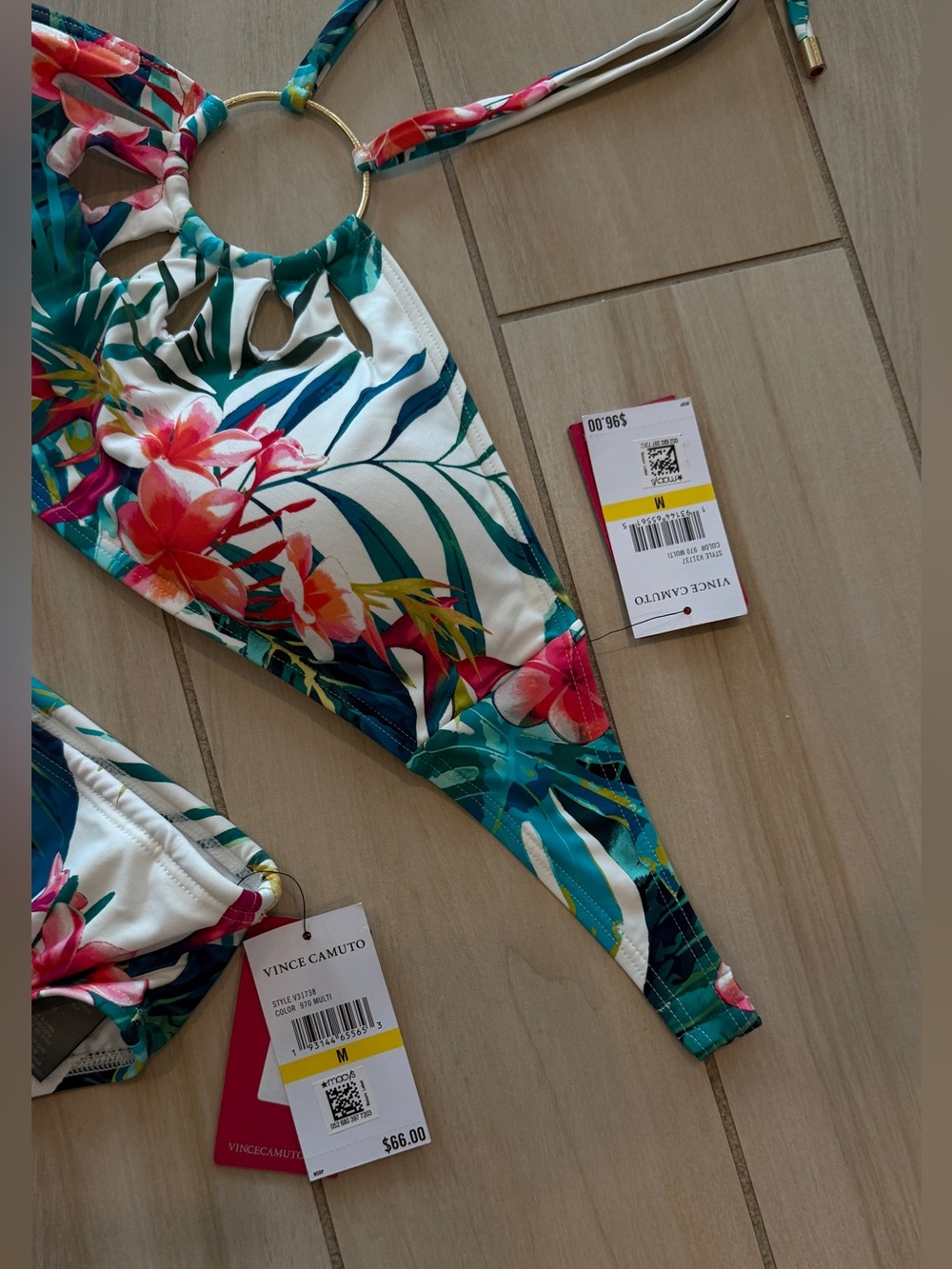 Vince Camilo NWT Tropical Floral Halter Bikini Set - Teal, Green, Pink - Picture 3 of 3
